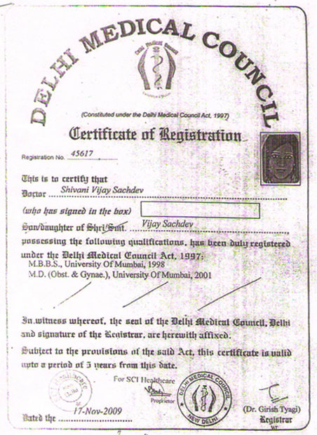 Dr Shivani Certificates